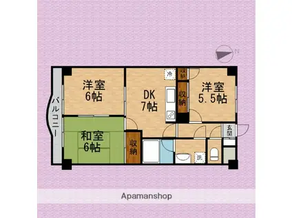 リバーサイド志木(3DK/3階)の間取り写真