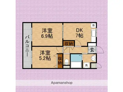 ルシェールふじみ野(2DK/3階)の間取り写真