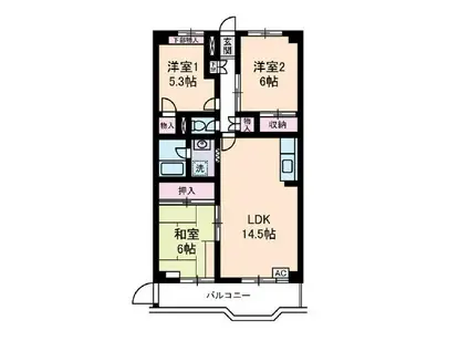 志木ファイブハイツ(3LDK/6階)の間取り写真
