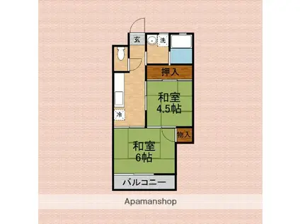 卯月コーポ(2DK/1階)の間取り写真