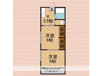 パシフィックハイツ鶴瀬(2K/1階)の間取り写真