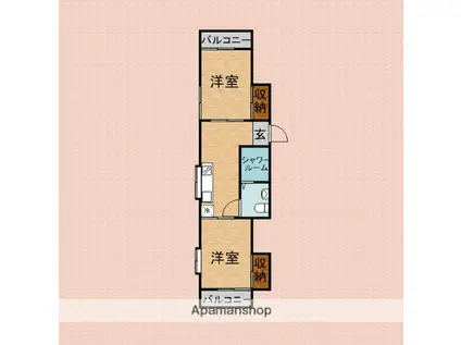 川越三浦マンション(2DK/3階)の間取り写真