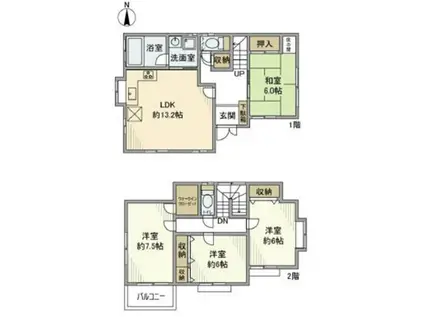 川越線 南古谷駅 徒歩6分 2階建 築30年(4LDK)の間取り写真