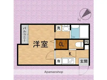 スプリングガーデン 上福岡(1K/1階)の間取り写真