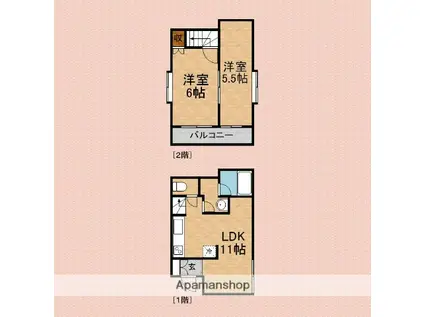 川越線 南古谷駅 徒歩19分 2階建 築27年(2LDK)の間取り写真