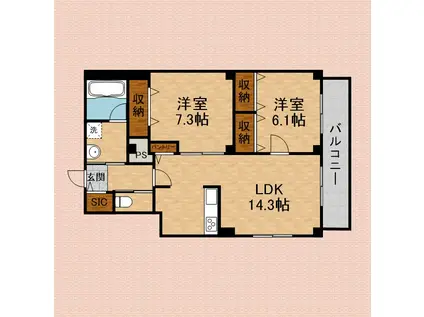 ジャルダン デ グリシーヌ(2LDK/9階)の間取り写真