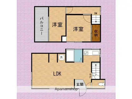 東武鉄道東上線 鶴瀬駅 徒歩12分 2階建 築59年(2LDK)の間取り写真