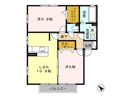 ディアコート Ⅰ/Ⅱ(2LDK/2階)の間取り写真