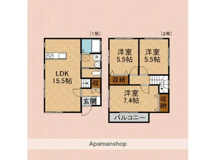 東武鉄道東上線 朝霞駅 徒歩12分 2階建 築4年(3LDK)の間取り写真