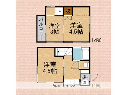 東武鉄道東上線 ふじみ野駅 徒歩26分 2階建 築55年(3K)の間取り写真