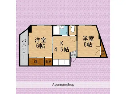 渡辺コーポ(2K/3階)の間取り写真