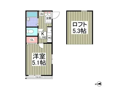 ラウレア上福岡(1K/2階)の間取り写真