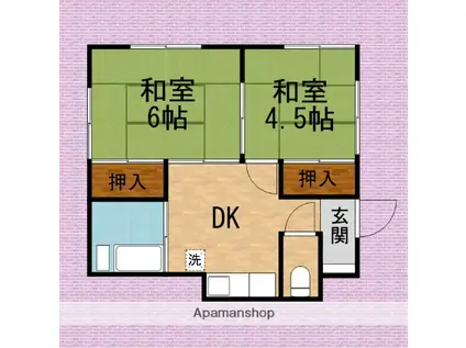 東武鉄道東上線 鶴瀬駅 徒歩13分 1階建 築54年(2DK)の間取り写真