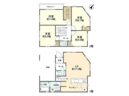 東武鉄道東上線 上福岡駅 徒歩16分 2階建 築2年(4LDK)の間取り写真