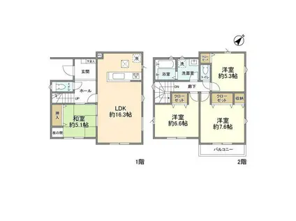 東武鉄道東上線 上福岡駅 徒歩18分 2階建 築2年(4LDK)の間取り写真