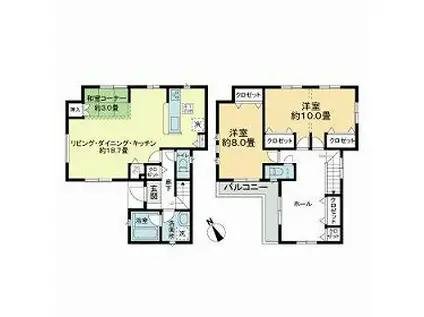 東武鉄道東上線 上福岡駅 徒歩7分 2階建 築10年(2LDK)の間取り写真