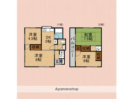 東武鉄道東上線 上福岡駅 徒歩7分 2階建 築58年(3LDK)の間取り写真
