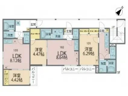 カインドネス上福岡(1LDK/3階)の間取り写真