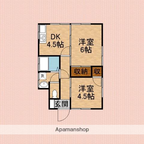 東武鉄道東上線 上福岡駅 徒歩20分 2階建 築54年(2DK)の間取り写真