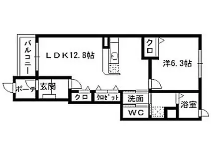 アプリークム(1LDK/1階)の間取り写真