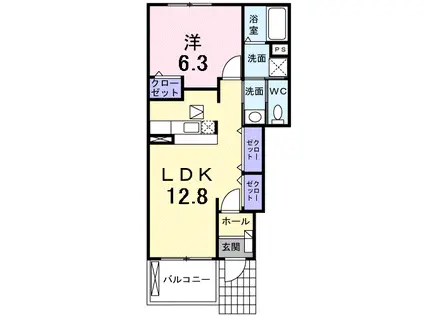 フォンティーヌA(1LDK/1階)の間取り写真