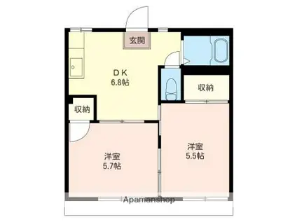 メゾン山高A(2DK/1階)の間取り写真