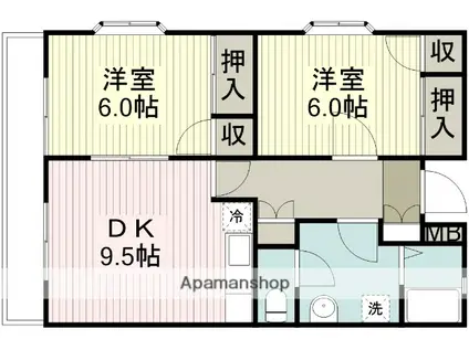 冨田マンションB棟(2DK/3階)の間取り写真
