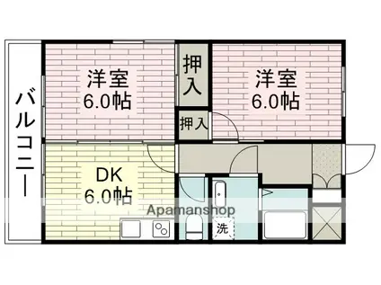 東武鉄道東上線 川越市駅 徒歩7分 5階建 築38年(2DK/2階)の間取り写真