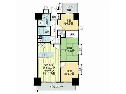 ライオンズマンション本川越駅前(3LDK/11階)の間取り写真
