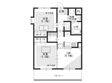 ルネスカトレアコート(2DK/1階)の間取り写真