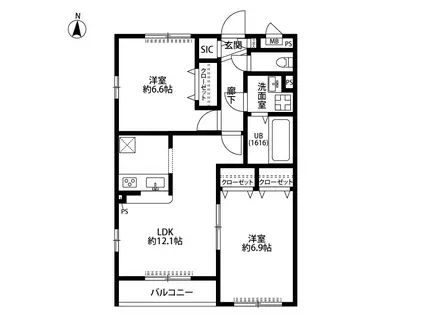 アムールサンドエルⅢ(2LDK/2階)の間取り写真