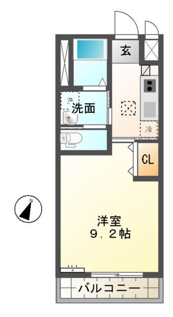 パシフィコⅡ(1K/1階)の間取り写真