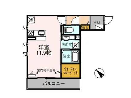 プラシード(ワンルーム/2階)の間取り写真