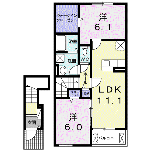 プルメリアⅡ(2LDK/2階)の間取り写真