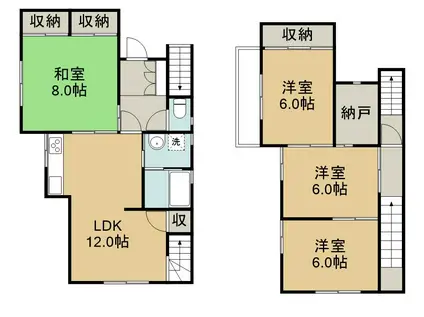 東武鉄道東上線 川越市駅 徒歩9分 2階建 築33年(4SLDK)の間取り写真
