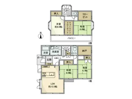 東武鉄道東上線 霞ケ関駅(埼玉) 徒歩6分 2階建 築27年(4LDK)の間取り写真