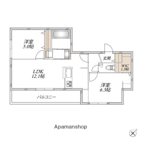 レジデンスヒューゲル鶴ヶ丘Ⅱ(2LDK/2階)の間取り写真