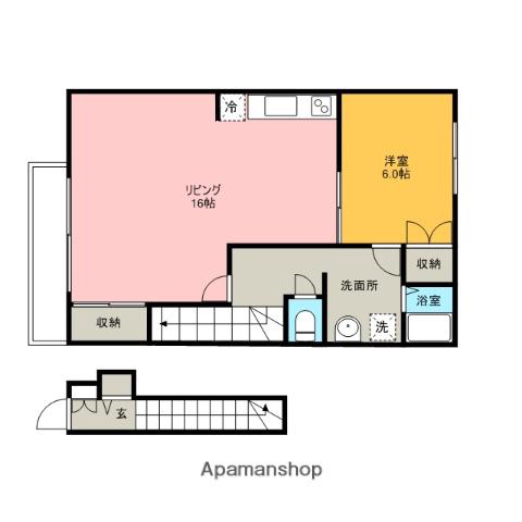 ブローテ川越Ⅱ(1LDK/2階)の間取り写真