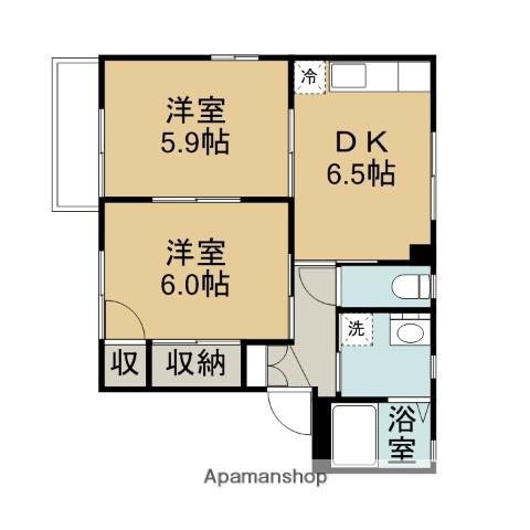 ルミナス2号館(2DK/1階)の間取り写真