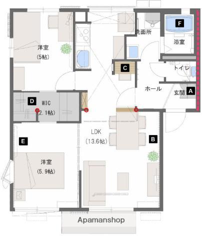 ソレイユ(2LDK/1階)の間取り写真
