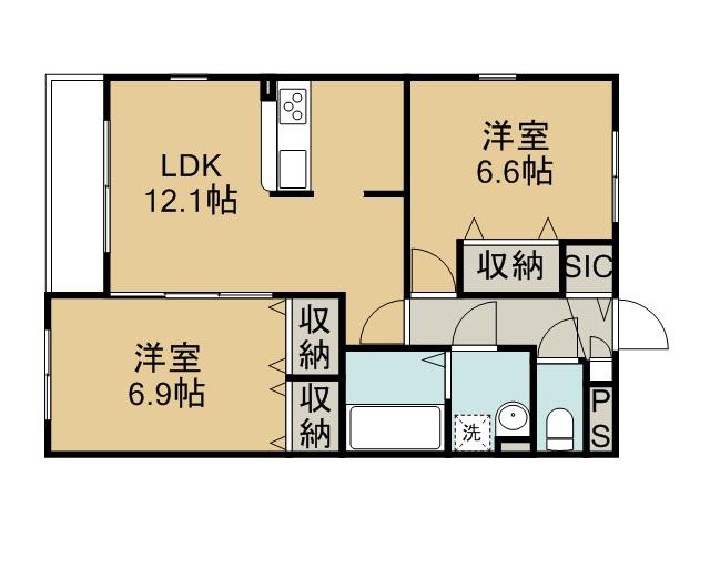 アムールサンドエルⅠ(2LDK/2階)の間取り写真