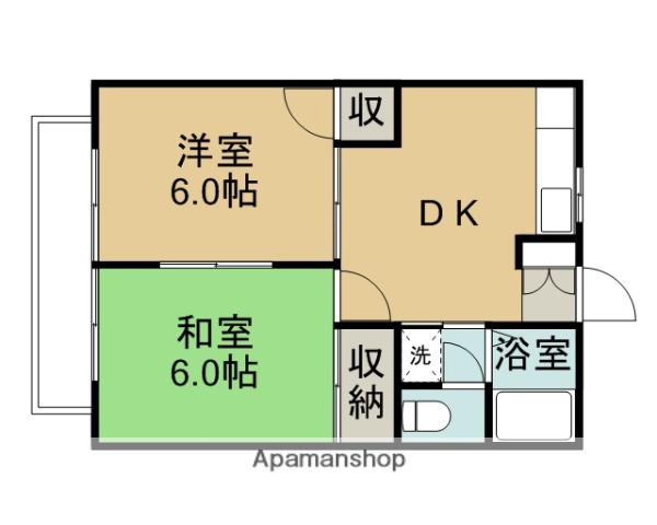プラザイン若葉(2DK/1階)の間取り写真