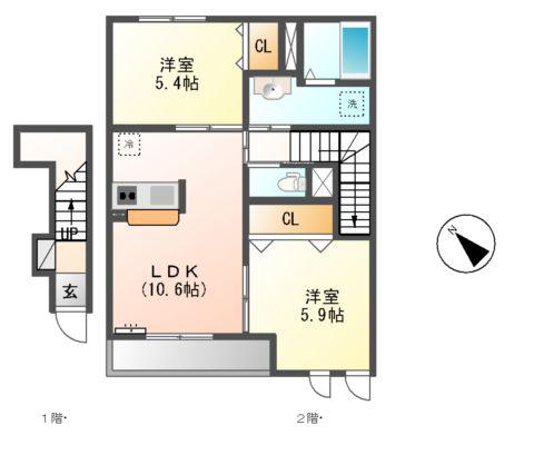 プレアデス(2LDK/2階)の間取り写真