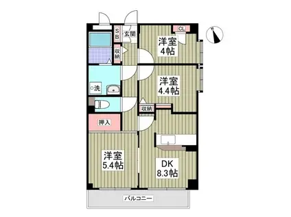 サニーエステート(3DK/4階)の間取り写真