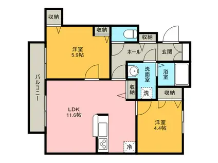 シャーメゾン内田(2LDK/1階)の間取り写真