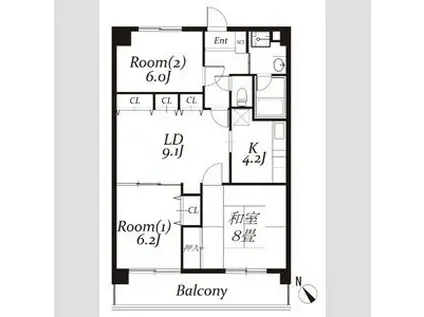 ガーデンスクエア北坂戸(3LDK/1階)の間取り写真