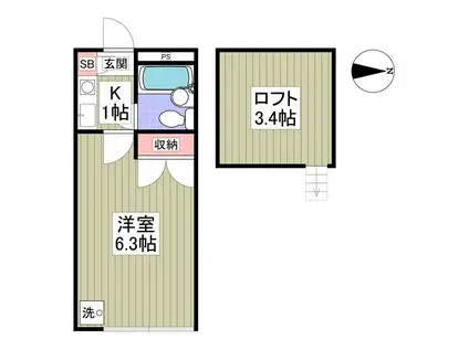 ガザニア(1K/1階)の間取り写真