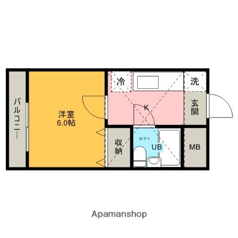 グランモア鶴ヶ島(1K/1階)の間取り写真