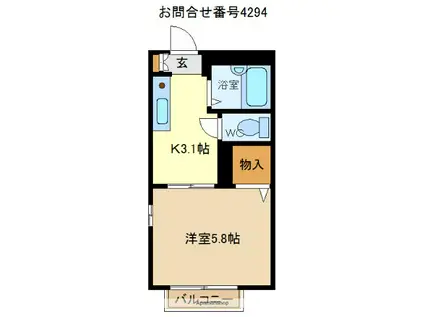 グリーンサイドハイム(1K/2階)の間取り写真