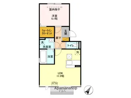 シャトレー明神(1LDK/1階)の間取り写真